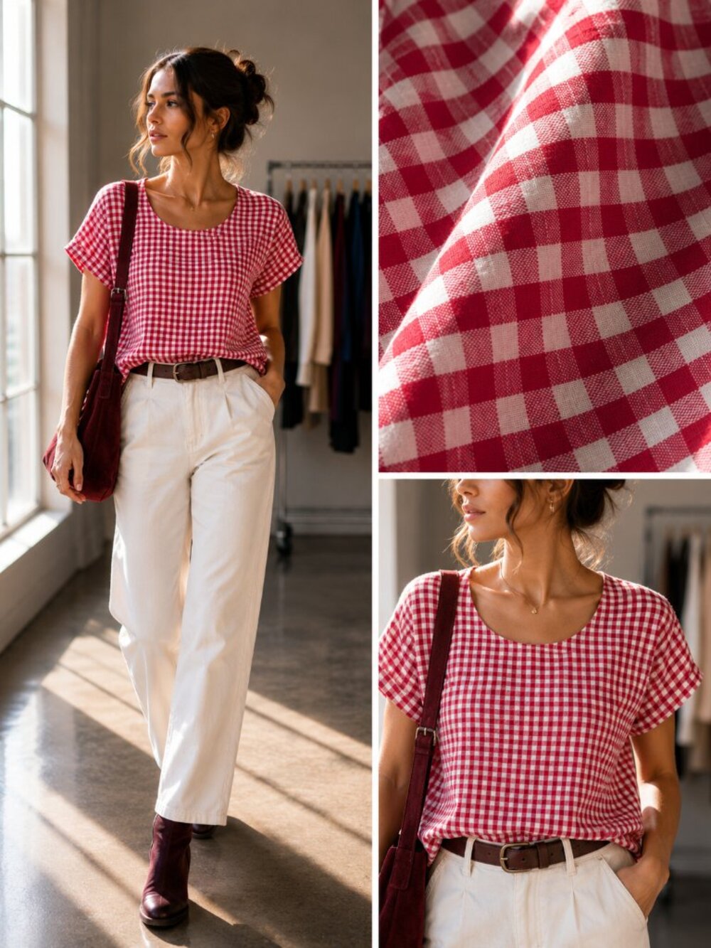 Mes Soeurs et Moi Gingham Plaid Boxy Top Oversized French Countryside Pullover 0